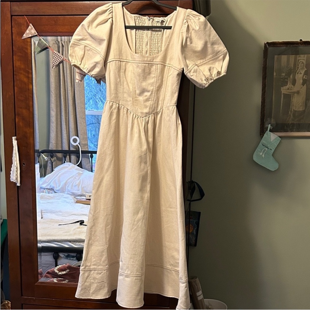 Moon River Cream Puff Sleeve Long Dress